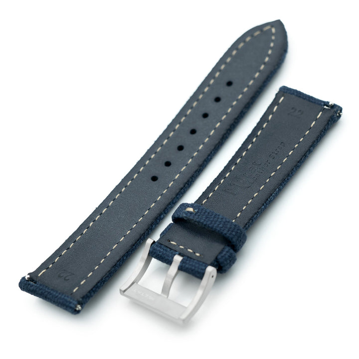 Aviator Style Navy Blue Canvas Quick Release Watch Band, 20mm or 22mm Strapcode watch bands