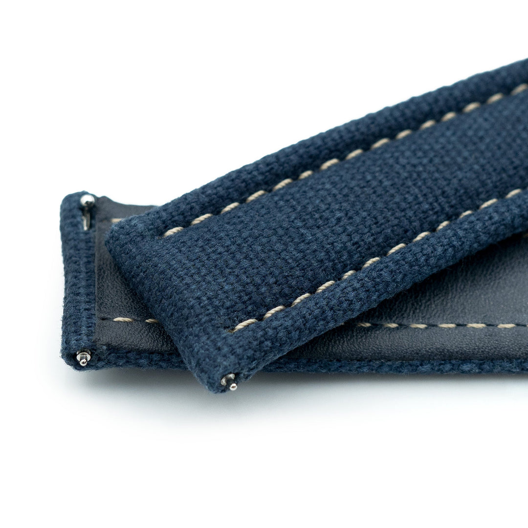 Aviator Style Navy Blue Canvas Quick Release Watch Band, 20mm or 22mm Strapcode watch bands