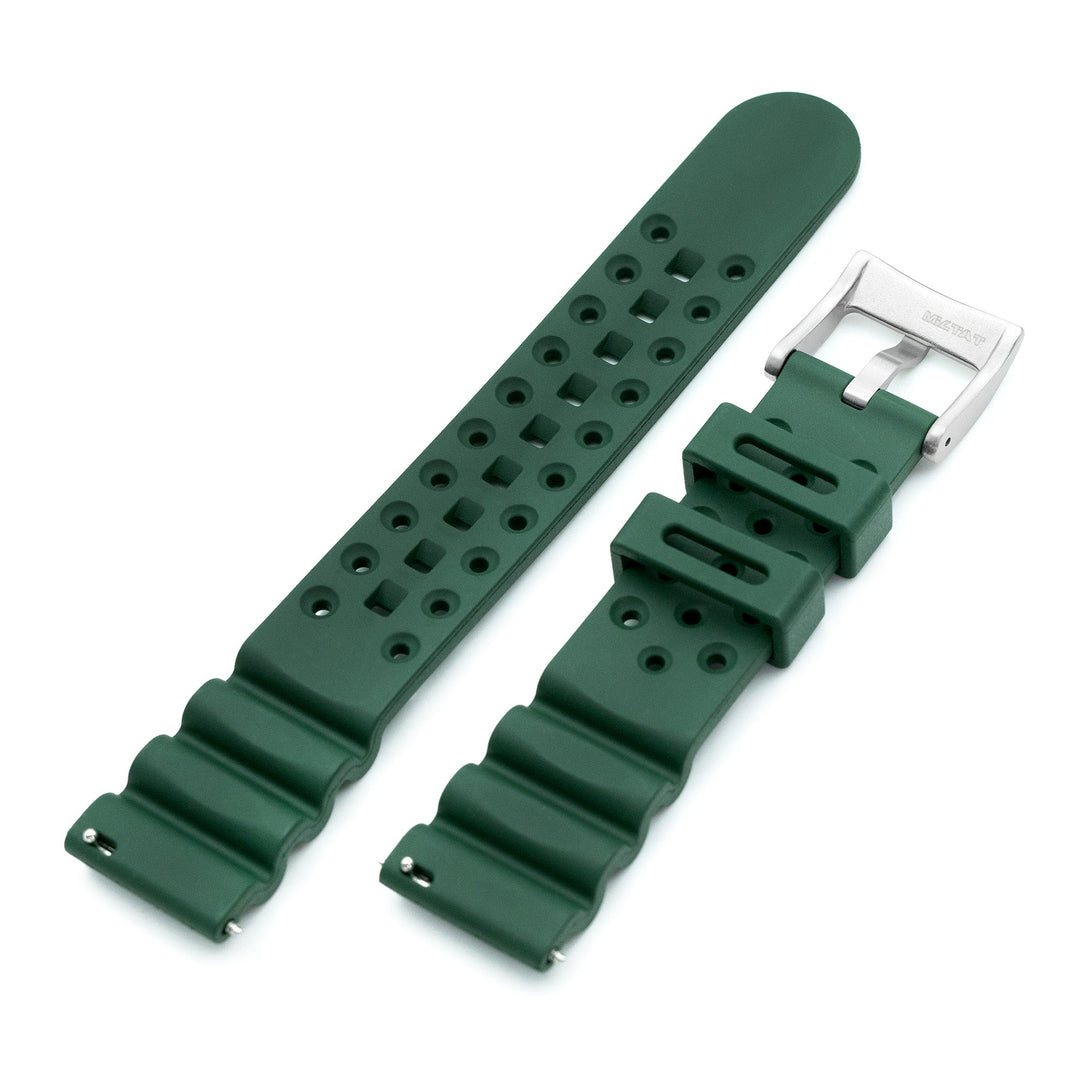 20mm Quick Release Watch Band Dark Green Diver FKM Rubber Strap, Brushed Strapcode watch bands