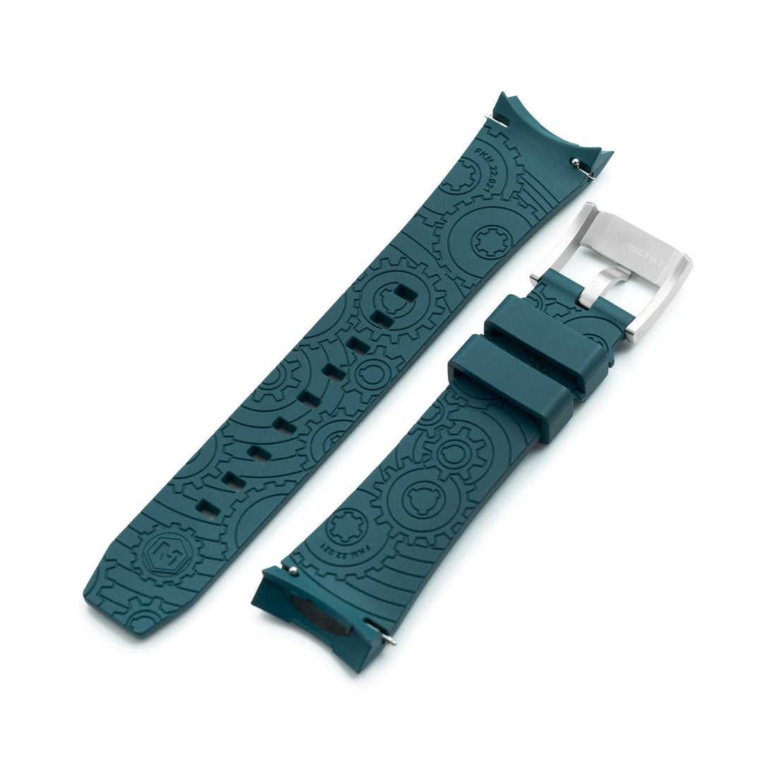 Wheels FKM Watch Band for Orient Kamasu, 22mm Green Rubber Quick Release Curved End Strapcode watch bands