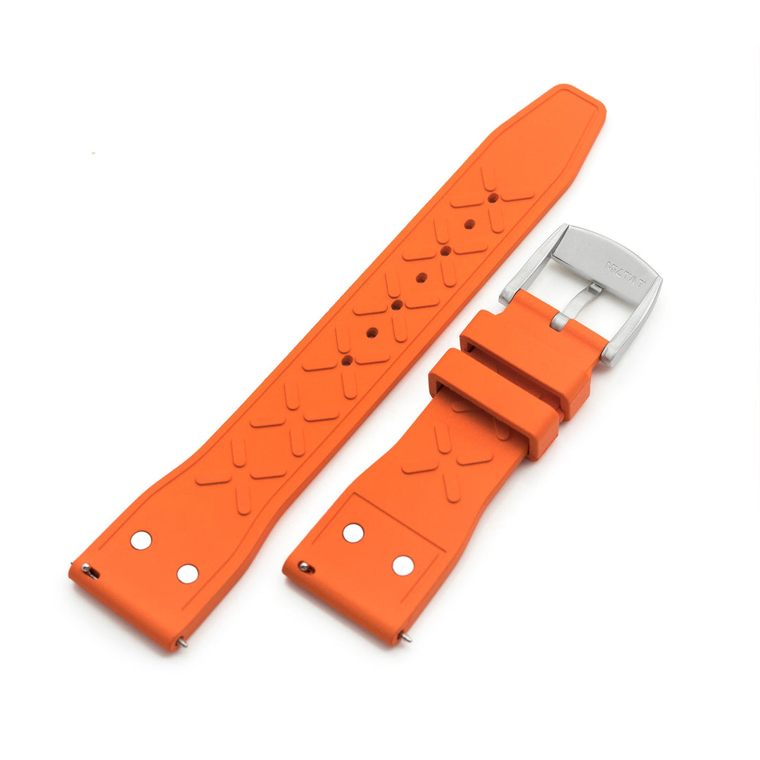 Quick Release Orange Rivet Pilot FKM rubber watch strap, 20mm or 22mm Strapcode Watch Bands