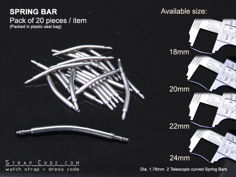 18, 20, 22, 24mm Curved Spring Bars Double Shoulder 1.78mm Dia. (pack of 20 pieces) - Taikonaut