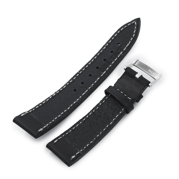 German made 20mm Matte Black Geniune Calf Watch Band, Brushed