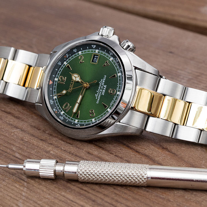 SEIKO 精工登山運動員 SARB017 SPB155 SBEJ005 電金版代用鋼錶帶（兼容 Hamilton 漢密爾頓卡其野戰系列 H70455733）超級3D三板式 不鏽鋼 V形潛水扣專用帶