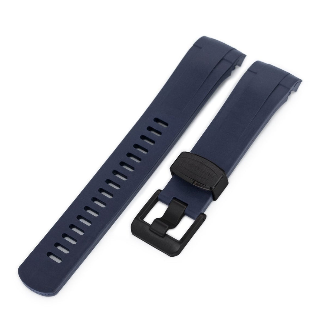 22mm Crafter Blue - Dark Blue Rubber Curved Lug Watch Strap for TU BB M79230, PVD Black Buckle