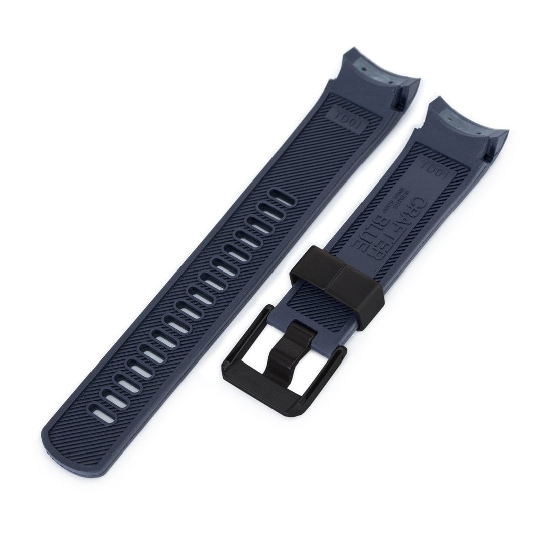 22mm Crafter Blue - Dark Blue Rubber Curved Lug Watch Strap for TU BB M79230, PVD Black Buckle