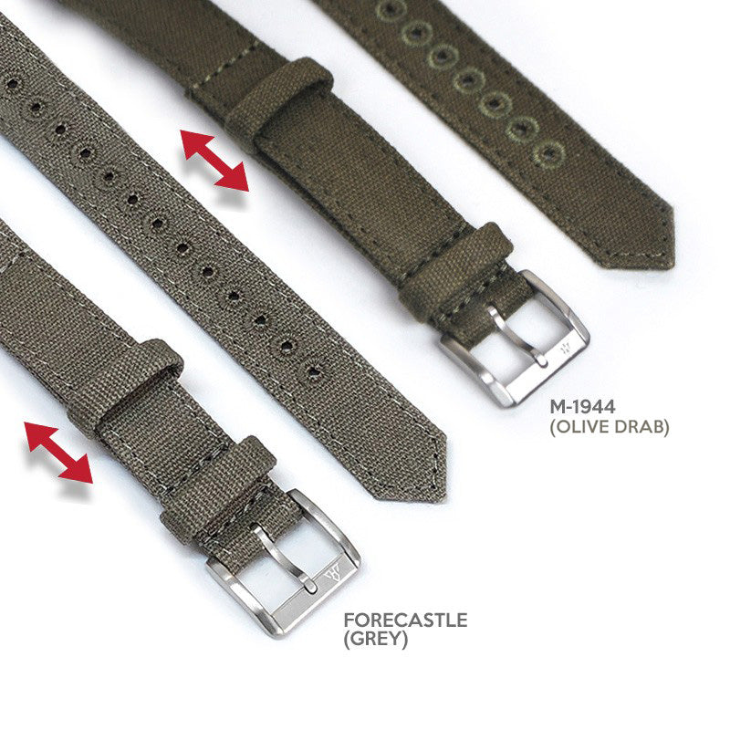 Olive Drab 16mm Canvas One-piece Nylon Watch Strap by HAVESTON Straps, Brushed