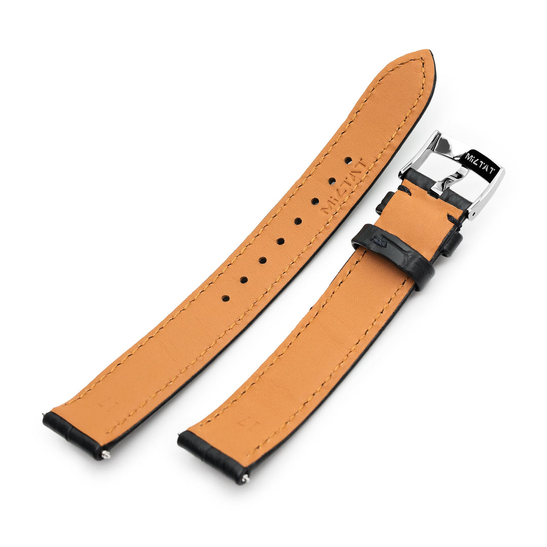 17mm Black CrocoCalf (Italian Croco Grain) Flat Watch Band