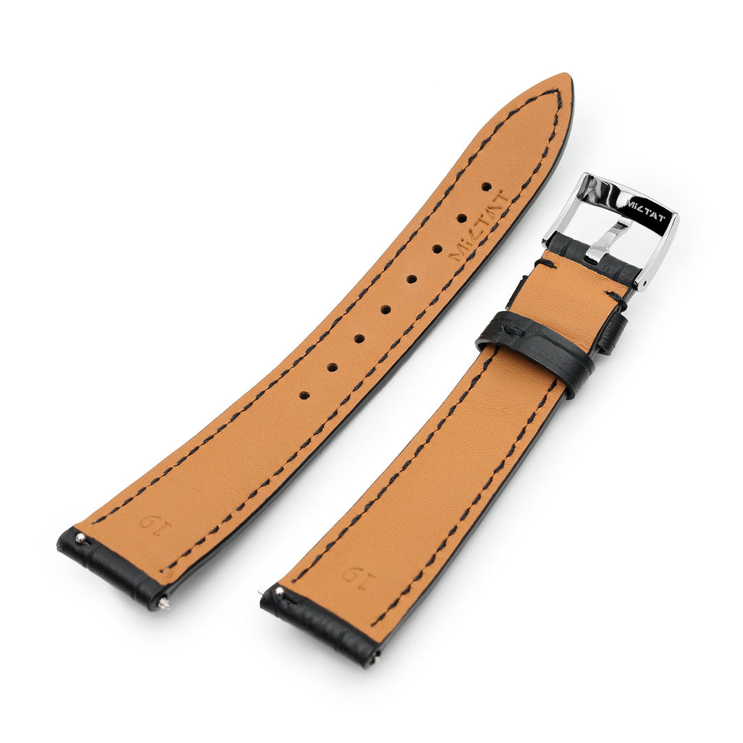 Q.R. 18mm or 19mm Black CrocoCalf (Italian Croco Grain) Watch Band