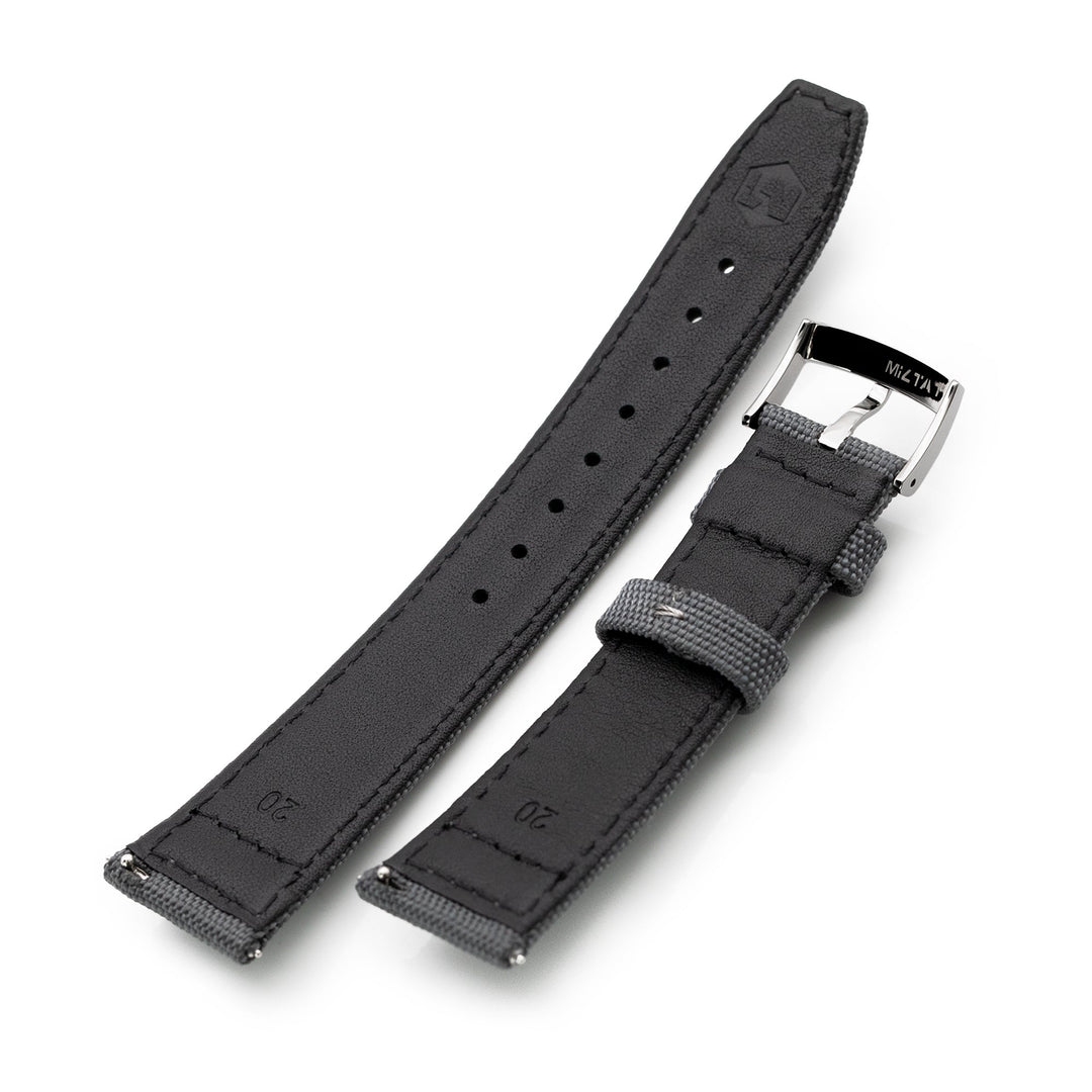 Q.R. 20mm Dark Grey Sailcloth Watch Band with leather lining