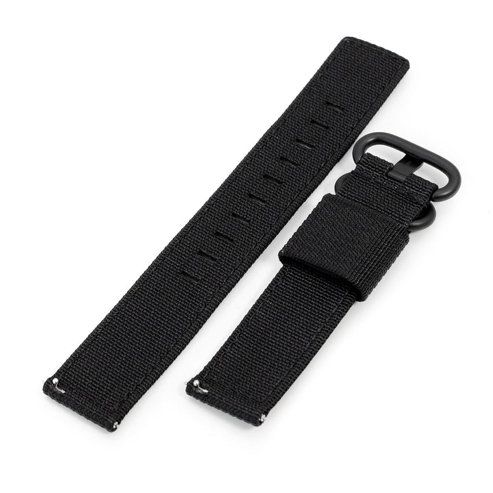 Q.R. 20mm 2-pcs Ribbed Nylon Watch Band, Black