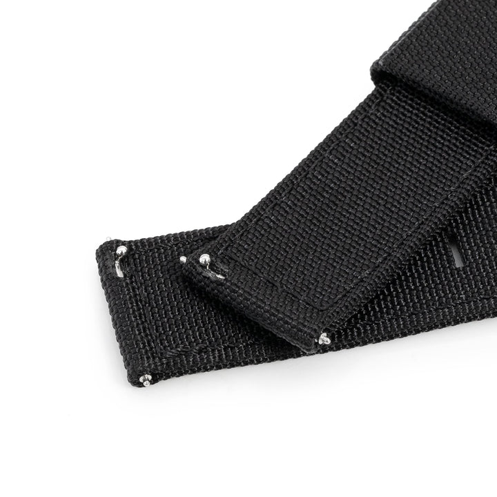 Q.R. 20mm 2-pcs Ribbed Nylon Watch Band, Black