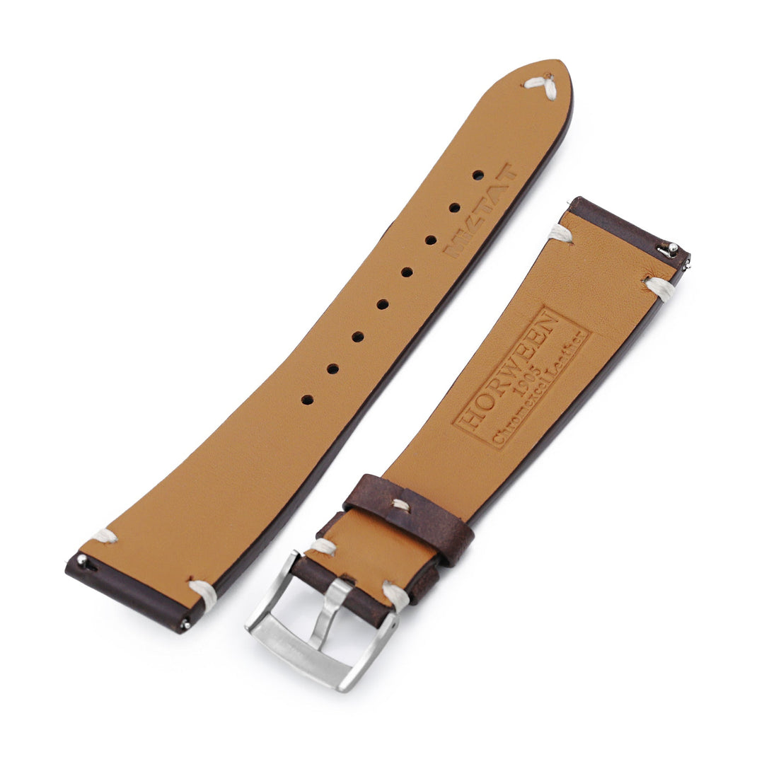 Q.R. 19mm to 21mm Brown Horween Chromexcel Watch Strap, Beige Stitching Strapcode Watch Bands