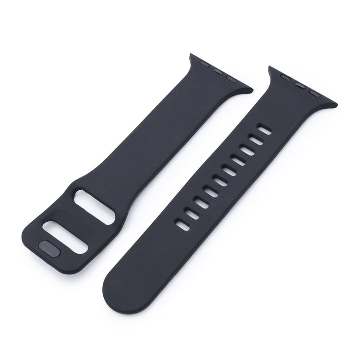 Black Soft Silicone Watch Band compatible with Apple Watch 42mm / 44mm / 45mm models