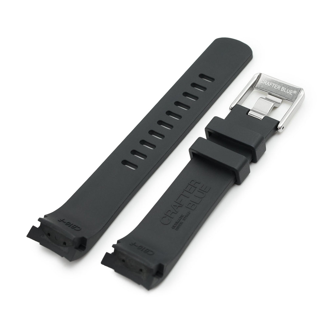 22mm Crafter Blue - CB10-F Black FKM Rubber Curved Lug Watch Band for Seiko 5 Sports 42.5mm SRPD models