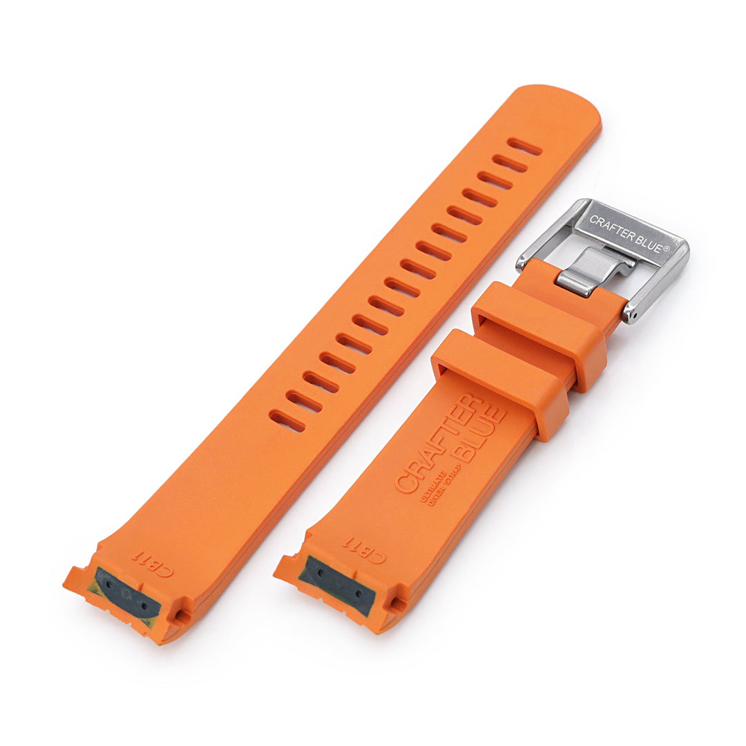 22mm Crafter Blue - CB11 Orange Rubber Curved Lug Watch Strap compatible with Seiko SKX007