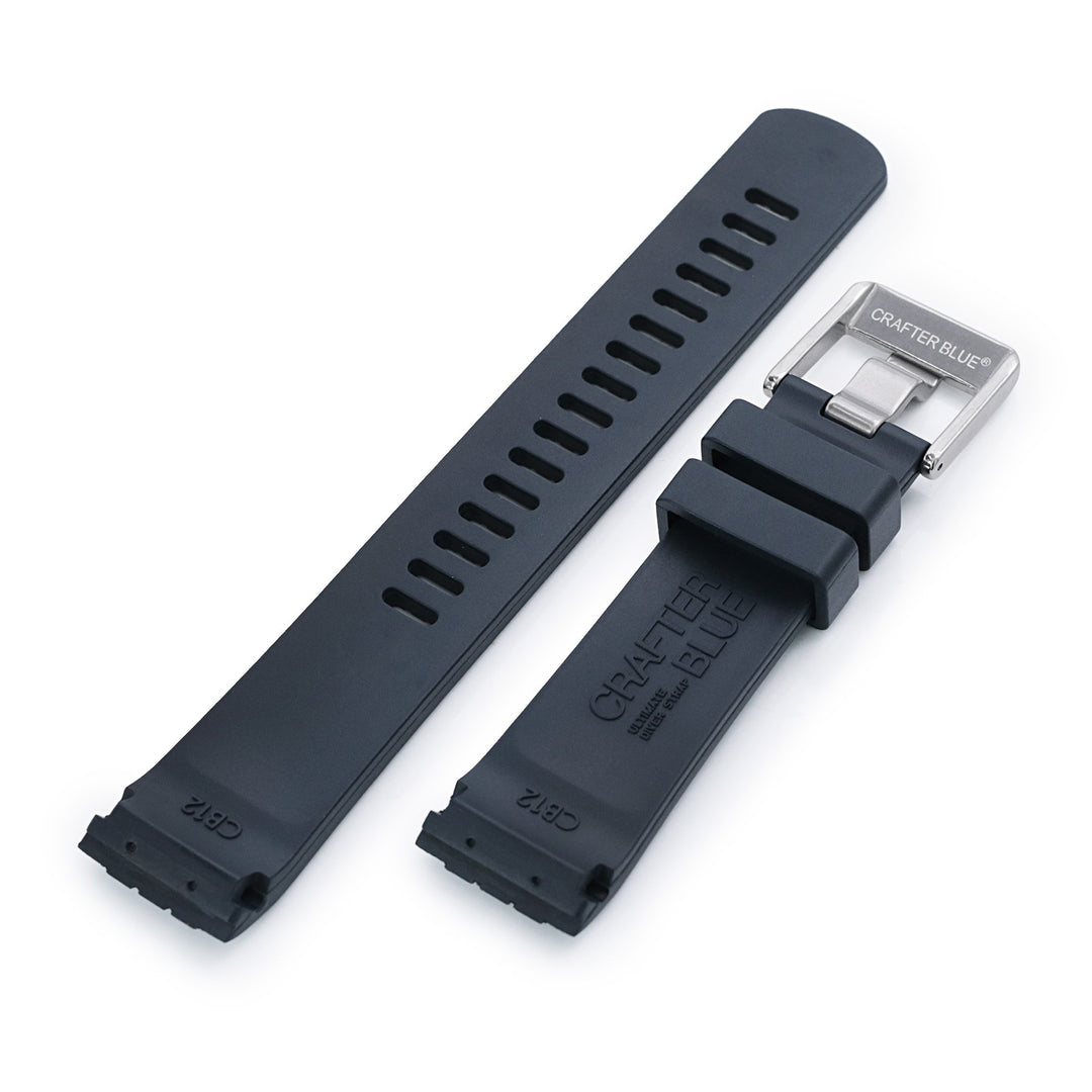 22mm Crafter Blue - CB12 Navy Blue Rubber Curved Lug Watch Strap compatible with Seiko new Turtles SRP777