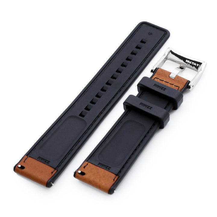 Brown Quick Release Hybrid Leather FKM Rubber Watch Strap, 20mm or 22mm