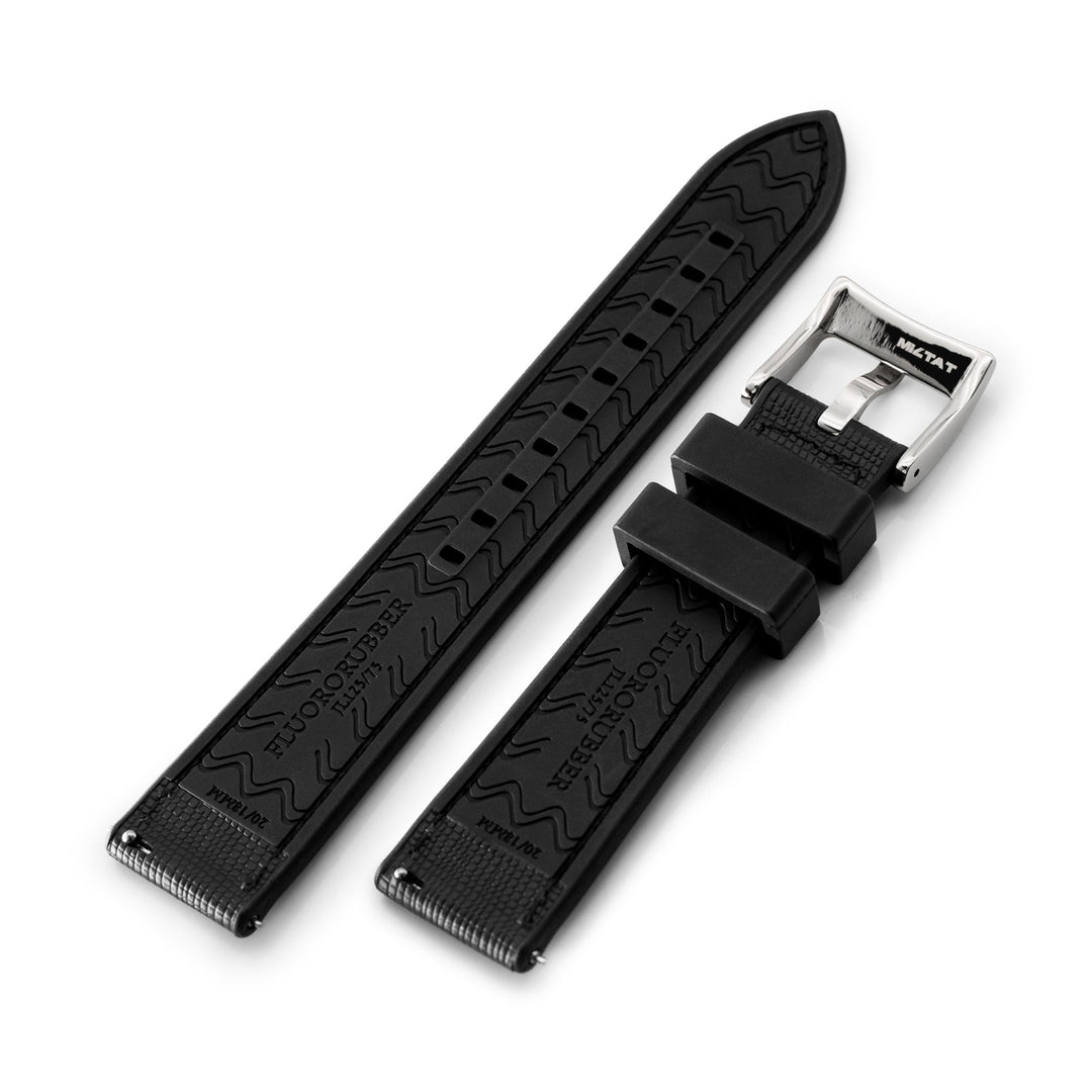 20mm Black Quick Release Leather-FKM Rubber Sports Watch Strap