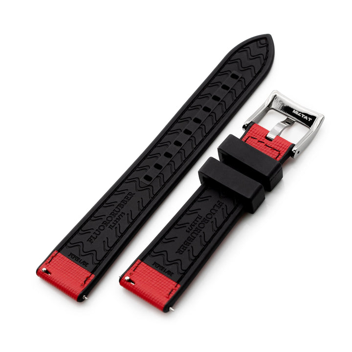 20mm Red / Black Quick Release Leather-FKM Rubber Sports Watch Strap