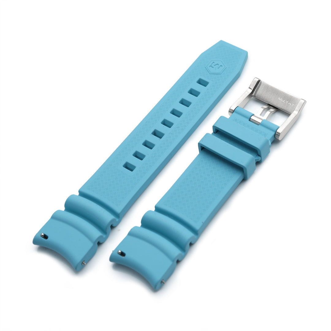 Q.R. Firewave Resilient Curved End FKM rubber Watch Strap, Sky Blue 22mm