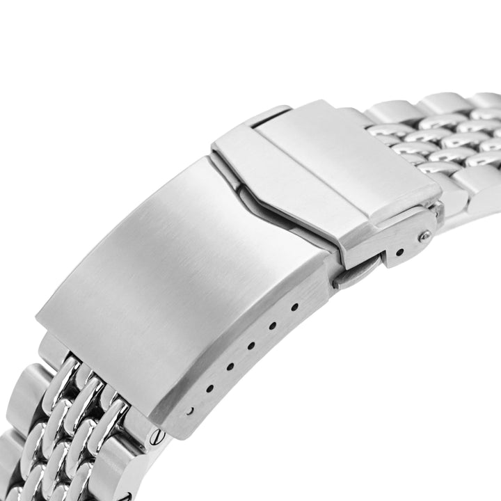 18mm, 19mm or 20mm Goma BOR Watch Band Straight End, 316L Stainless Steel Brushed and Polished V-Clasp