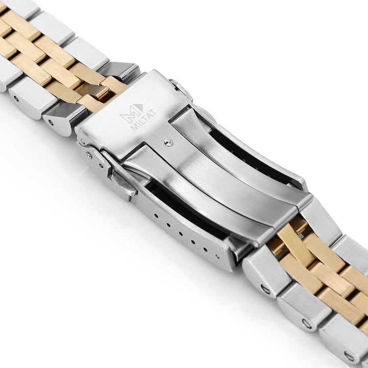 20mm Angus-J Louis Watch Band for Seiko SARB035, 316L Stainless Steel Two Tone IP Gold V-Clasp