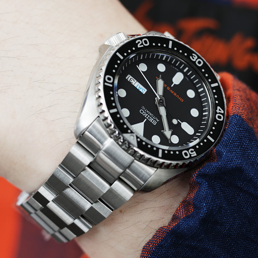 SEIKO 精工水鬼 SKX007 SKX009 SKX011 代用鋼錶帶 凱撒三板式 不鏽鋼 潛水扣專用帶