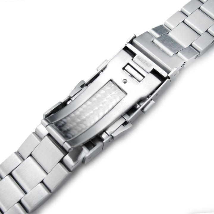 22mm Hexad Watch Band for Seiko King Samurai SRPE33, 316L Stainless Steel Brushed Wetsuit Ratchet Buckle