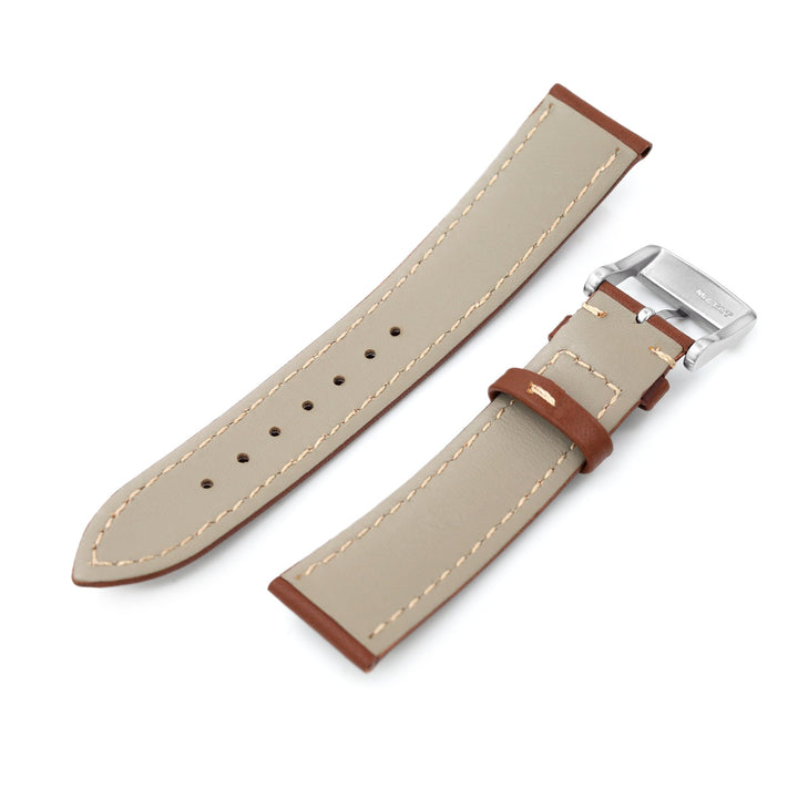 20mm Chestnut Brown Tapered Semi-matte Leather Watch Band, Brushed Buckle Strapcode Watch Bands