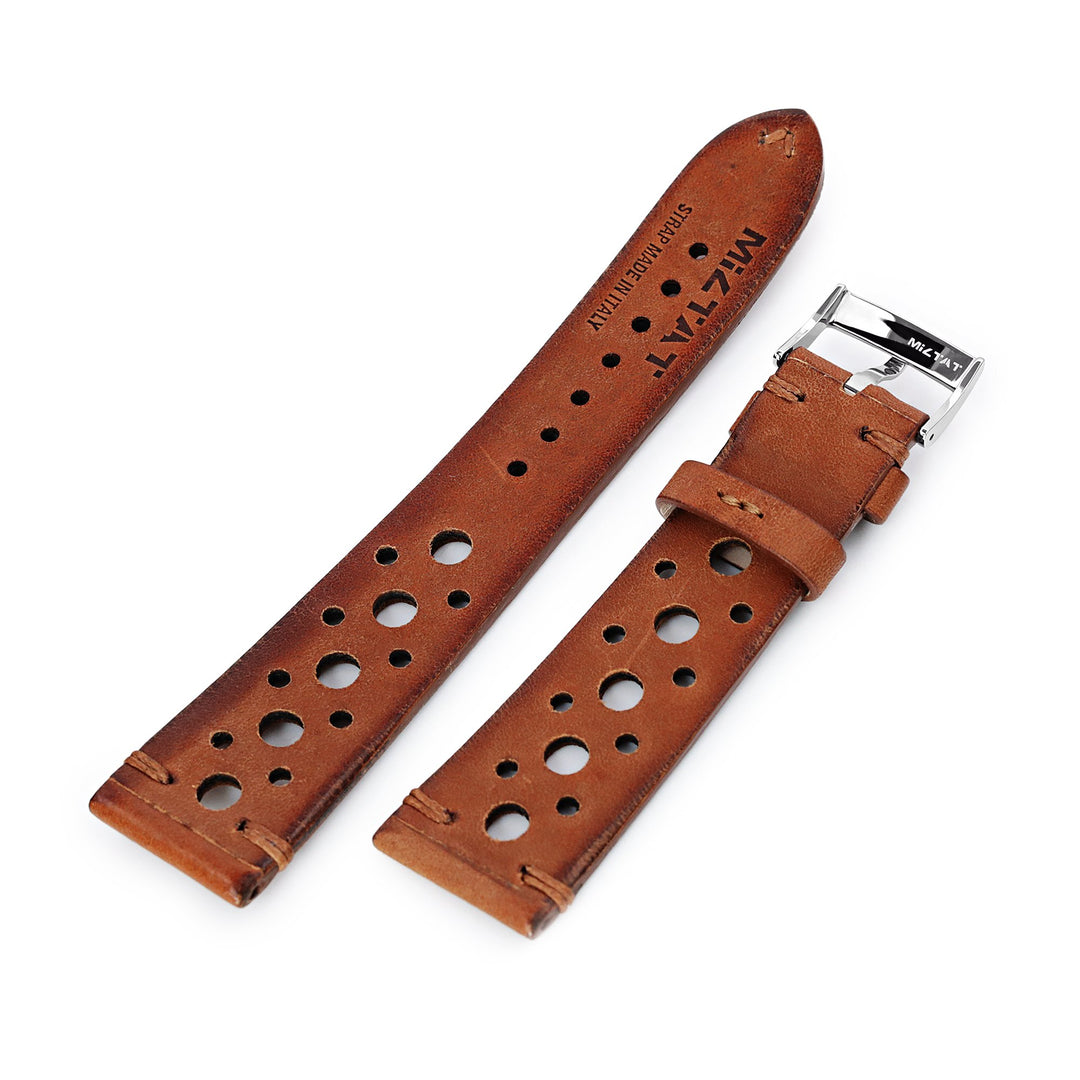 Vintage Brown Italian Handmade Racer Watch Strap, 20mm or 22mm  Strapcode Watch Bands