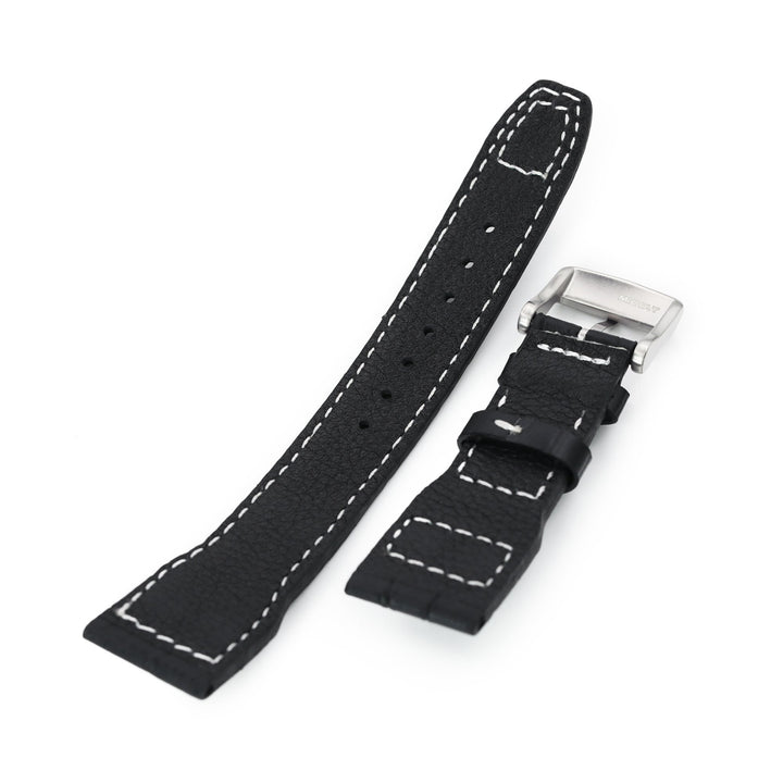 22mm Pilot Black CrocoCalf (Croco Grain) Rivet Lug Watch Strap, Brushed Buckle Strapcode Watch Bands