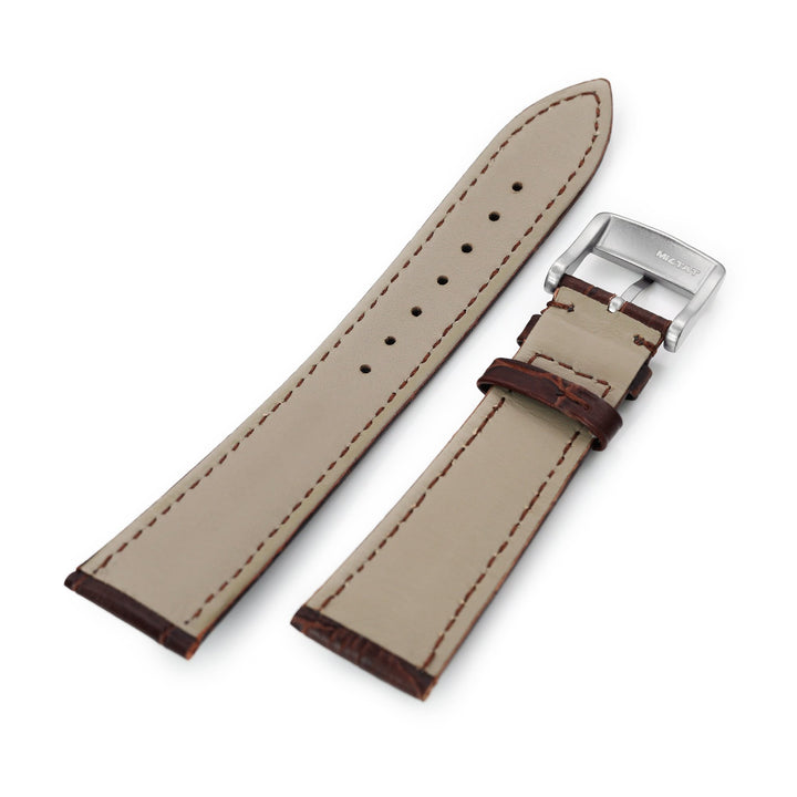 22mm Pecan Brown CrocoCalf (Croco Grain) Tapered  Leather Watch Band, Brushed Buckle Strapcode Watch Bands