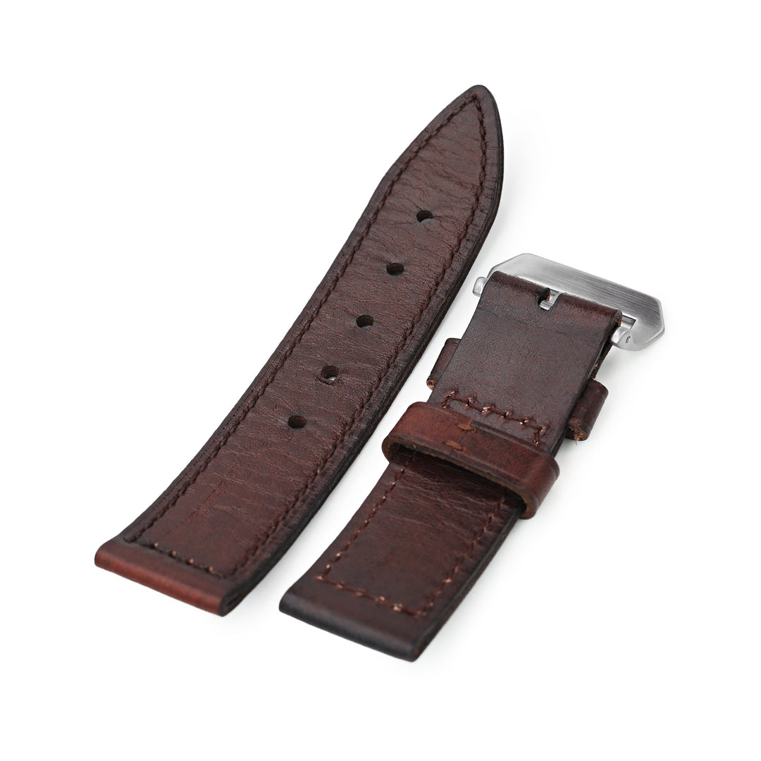 26mm Dark Brown Leather Watch Band with Screw-in Buckle