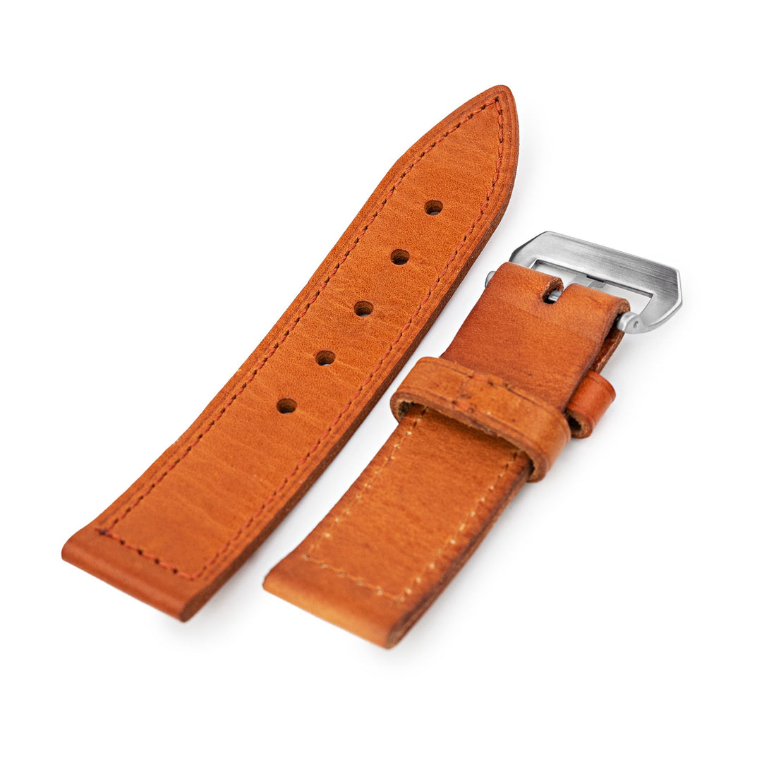 26mm Tan Brown Leather Watch Band with Screw-in Buckle