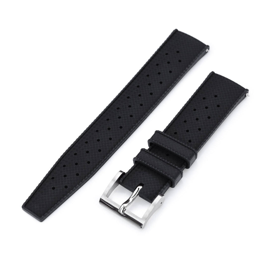 Quick Release Black Tropic Pro FKM rubber watch strap, 20mm or 22mm Strapcode Watch Bands