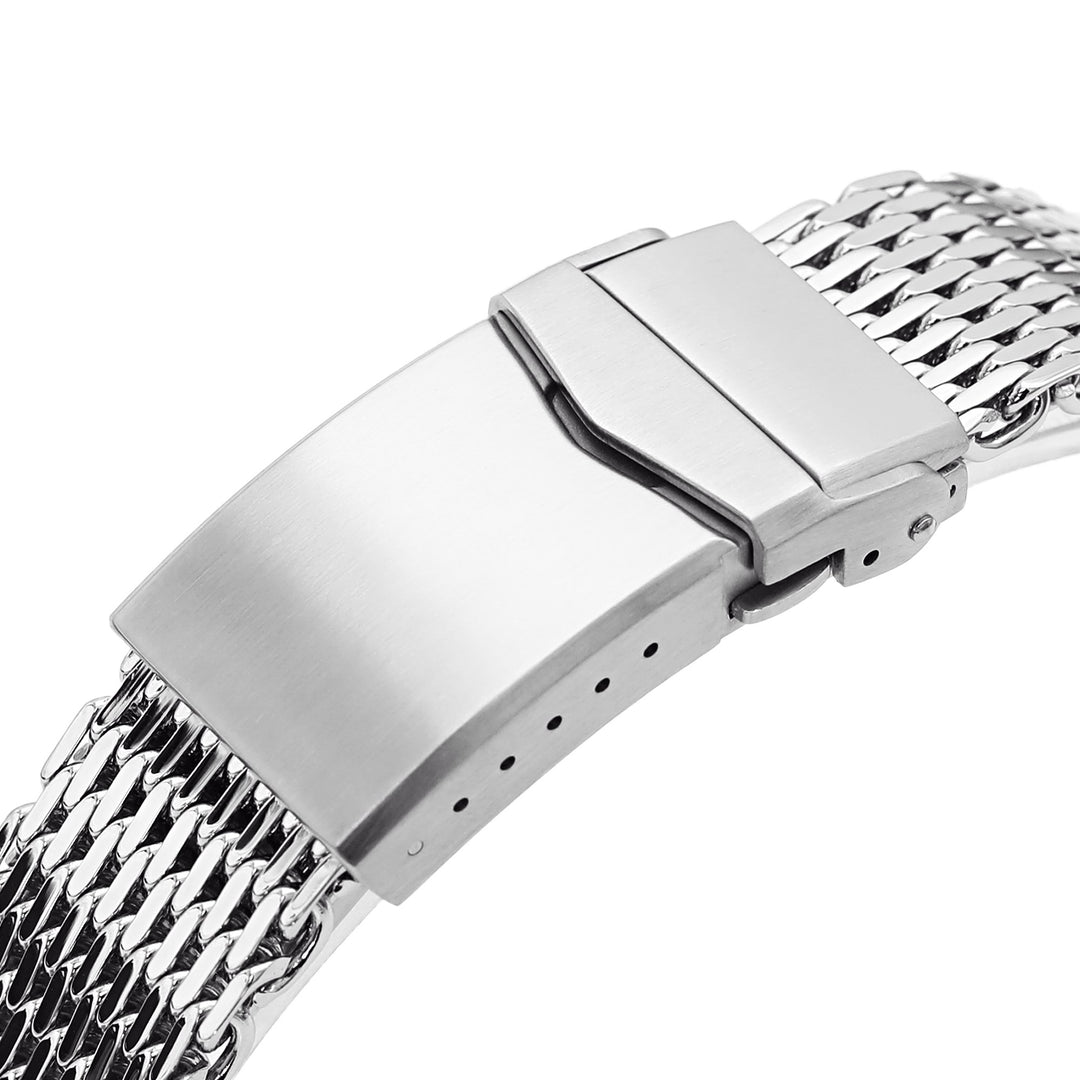 20mm Polished Tapered Winghead "SHARK" Mesh watch band, V-Clasp Strapcode Watch Bands