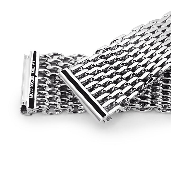 20mm Polished Tapered Winghead "SHARK" Mesh watch band, V-Clasp Strapcode Watch Bands