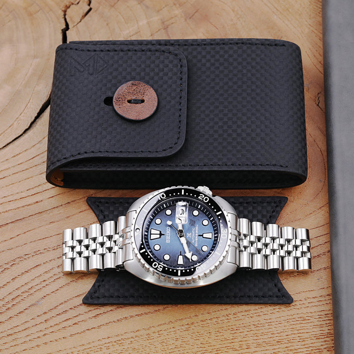 MT-3 German Leather Watch Pouch in Carbon Fiber Pattern for Watch Bracelet Strapcode Watch Bands